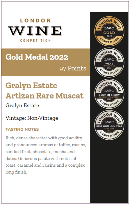 Gralyn Estate Artizan Rare Muscat Shelf Talker